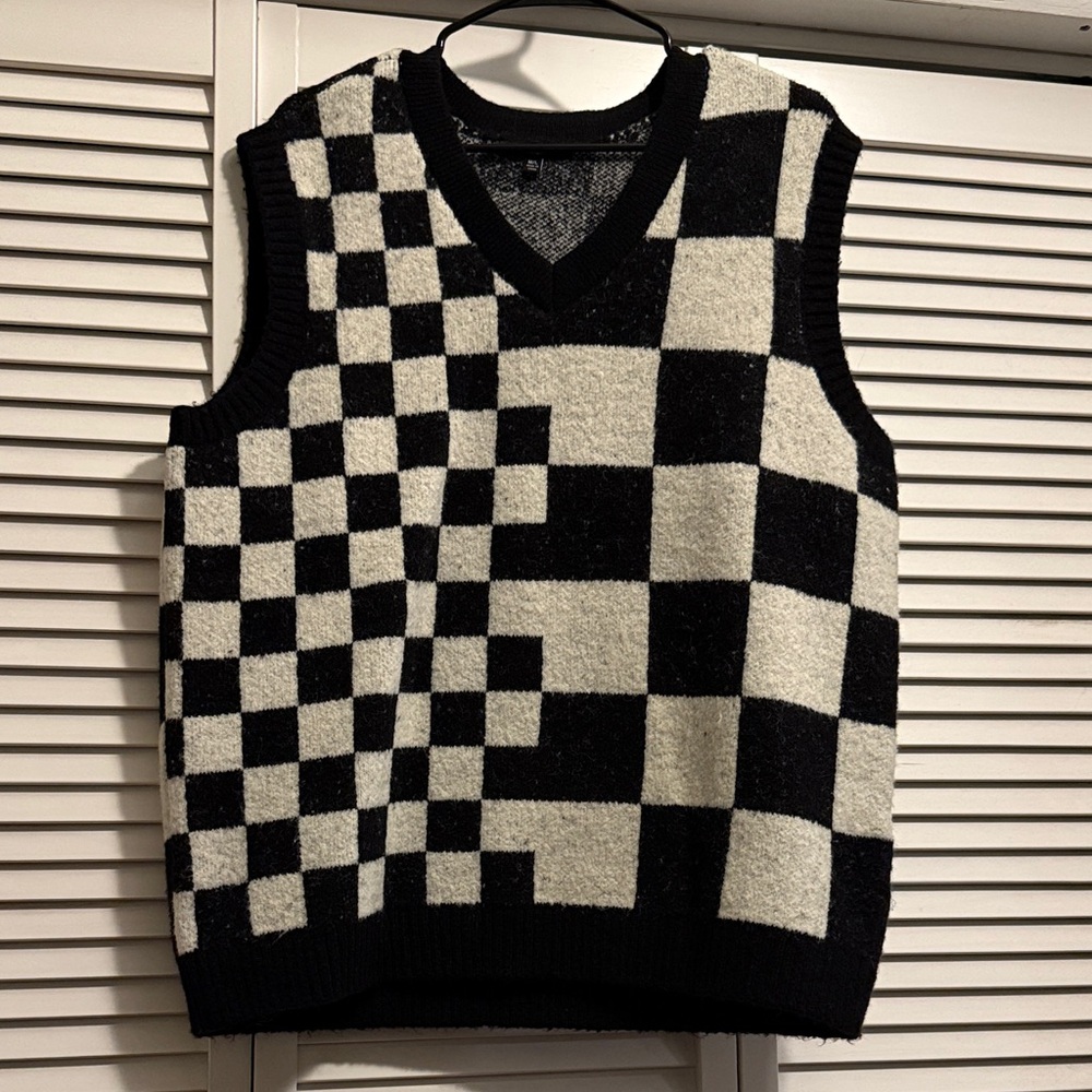 Black and White Checkered Sweater Vest
